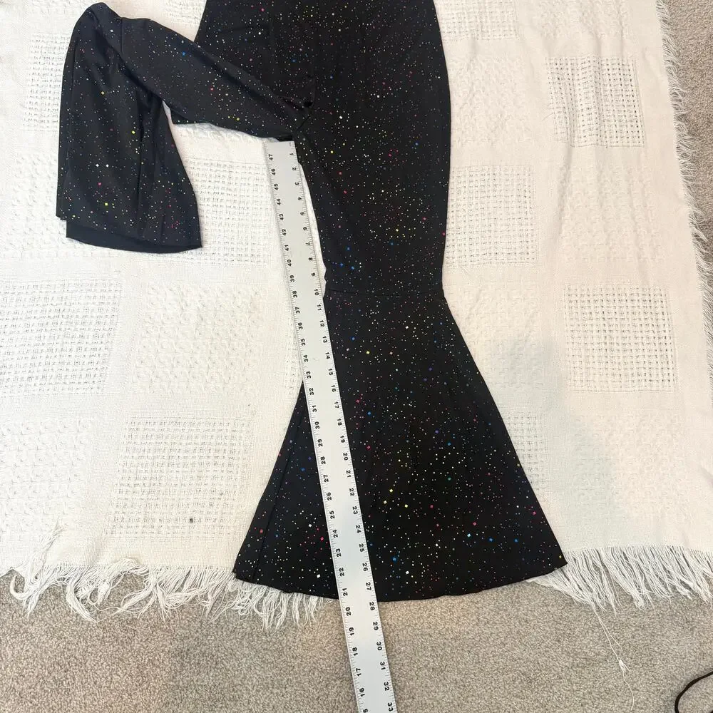 small rainbow glitter disco halter bell bottom costume jumpsuit P3 3521
